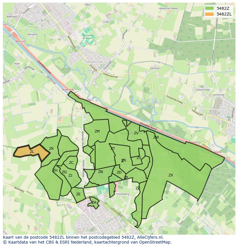 Afbeelding van het postcodegebied 5482 ZL op de kaart.