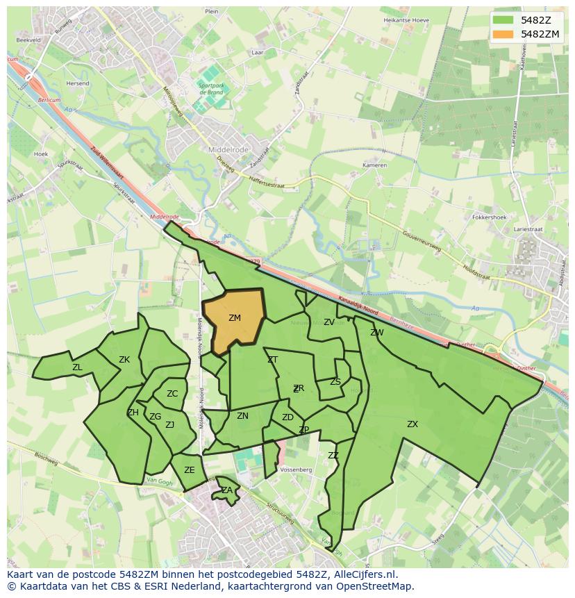 Afbeelding van het postcodegebied 5482 ZM op de kaart.