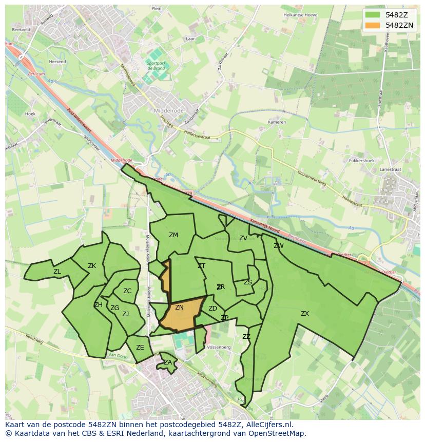 Afbeelding van het postcodegebied 5482 ZN op de kaart.