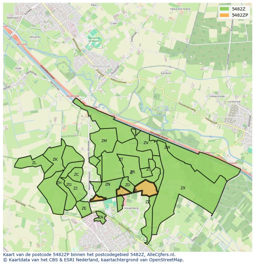 Afbeelding van het postcodegebied 5482 ZP op de kaart.