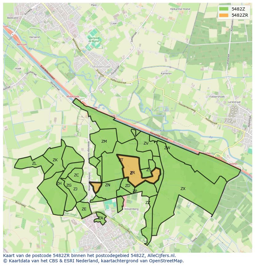 Afbeelding van het postcodegebied 5482 ZR op de kaart.