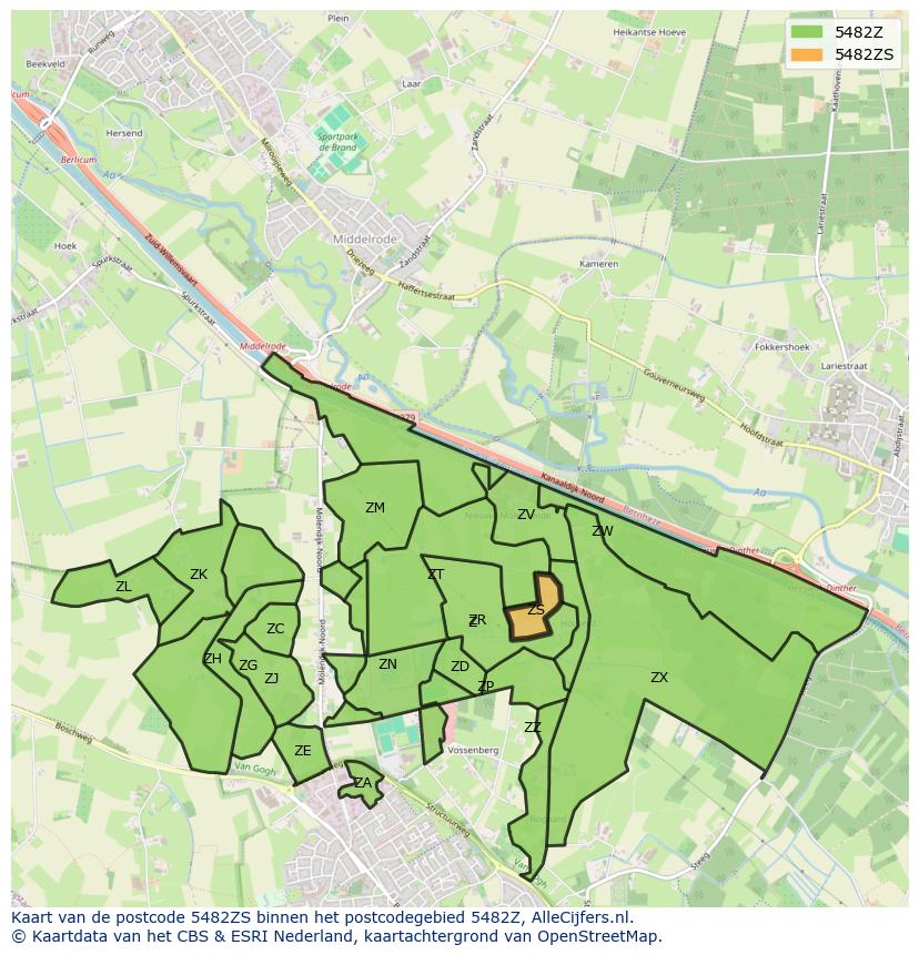 Afbeelding van het postcodegebied 5482 ZS op de kaart.
