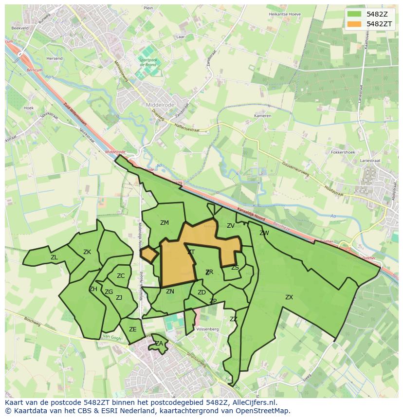 Afbeelding van het postcodegebied 5482 ZT op de kaart.