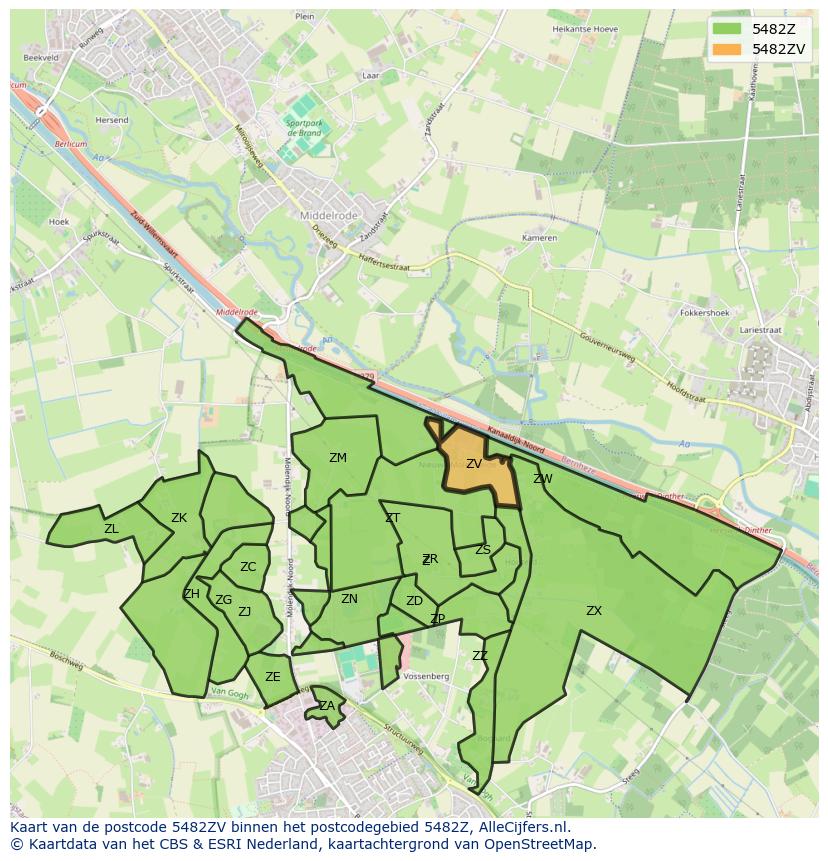 Afbeelding van het postcodegebied 5482 ZV op de kaart.