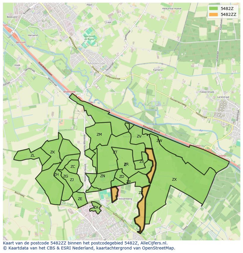 Afbeelding van het postcodegebied 5482 ZZ op de kaart.