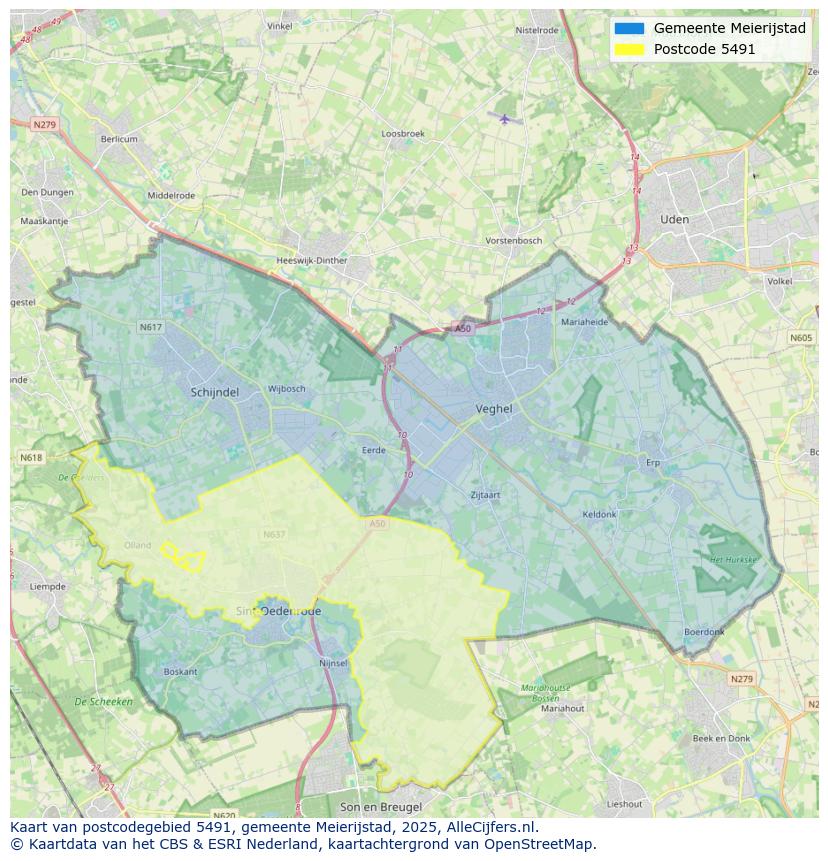 Afbeelding van het postcodegebied 5491 op de kaart.