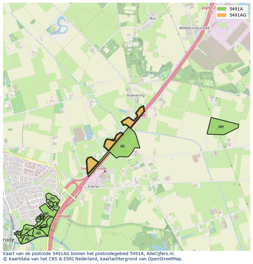 Afbeelding van het postcodegebied 5491 AG op de kaart.