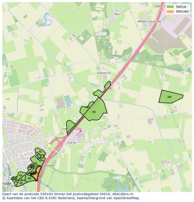 Afbeelding van het postcodegebied 5491 AH op de kaart.