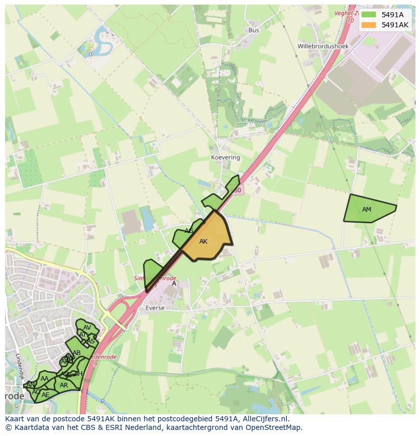 Afbeelding van het postcodegebied 5491 AK op de kaart.