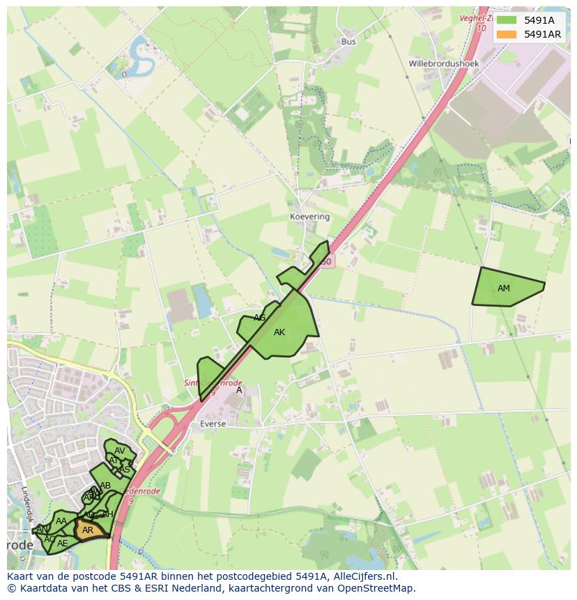 Afbeelding van het postcodegebied 5491 AR op de kaart.