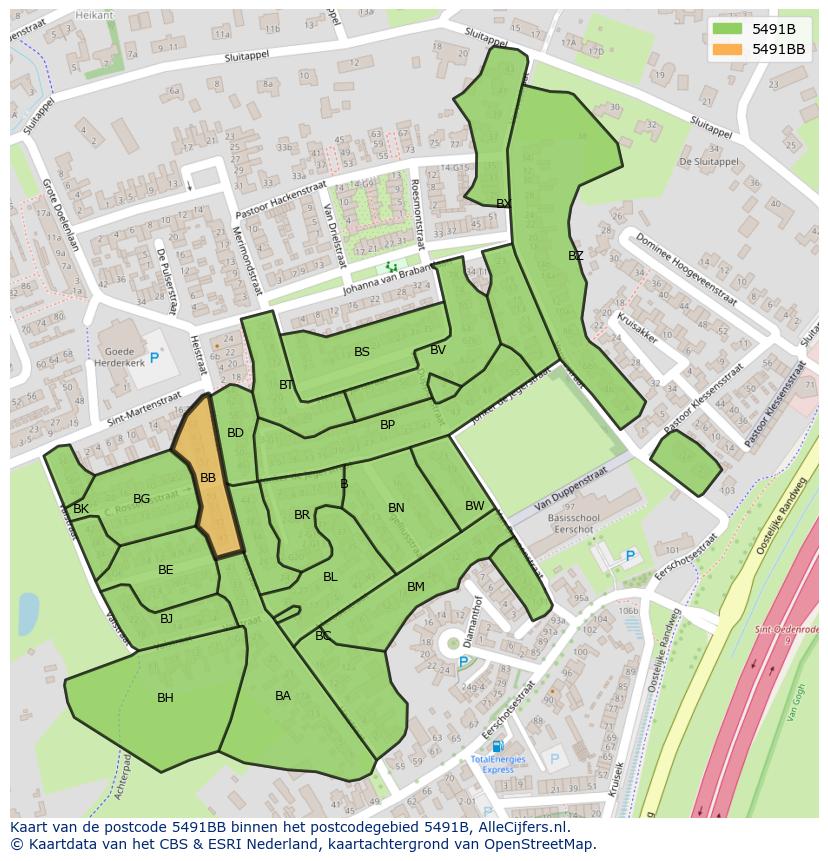Afbeelding van het postcodegebied 5491 BB op de kaart.