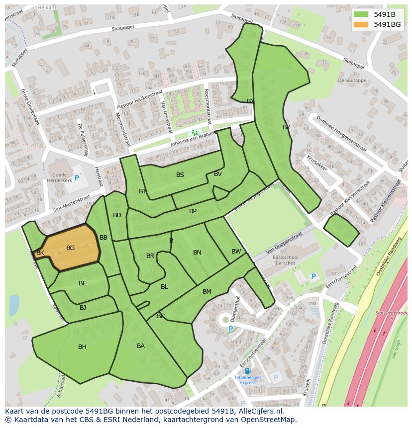 Afbeelding van het postcodegebied 5491 BG op de kaart.
