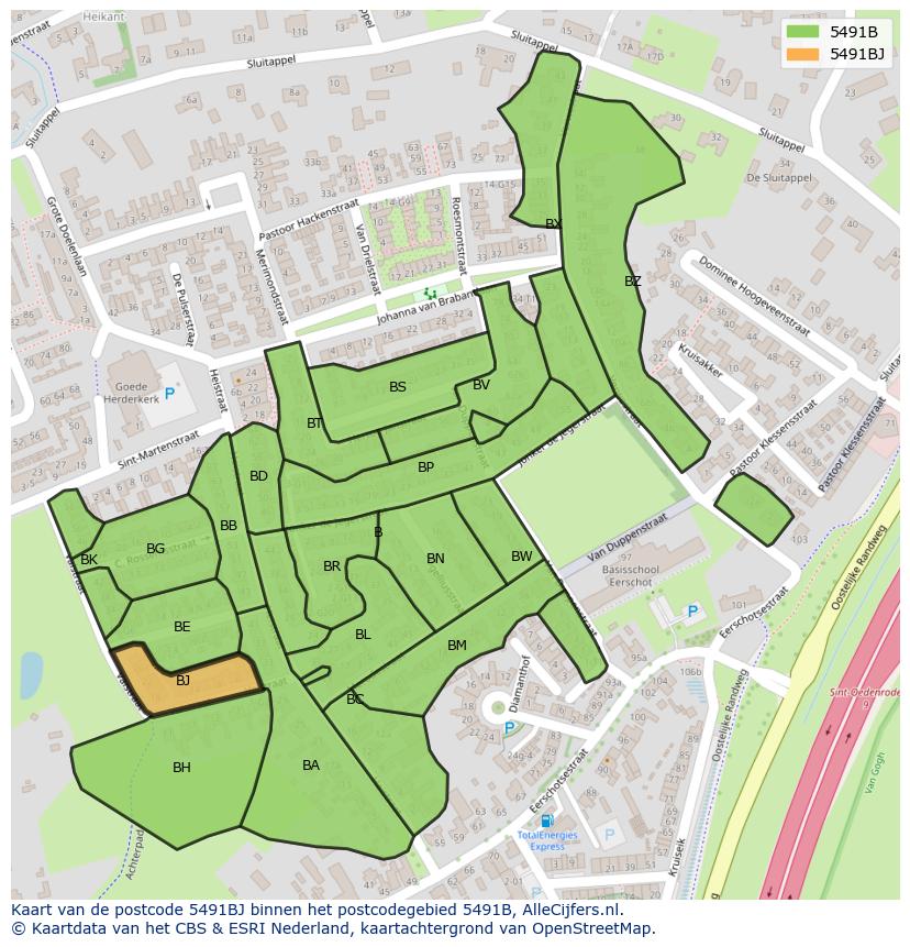Afbeelding van het postcodegebied 5491 BJ op de kaart.