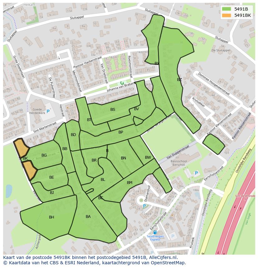 Afbeelding van het postcodegebied 5491 BK op de kaart.