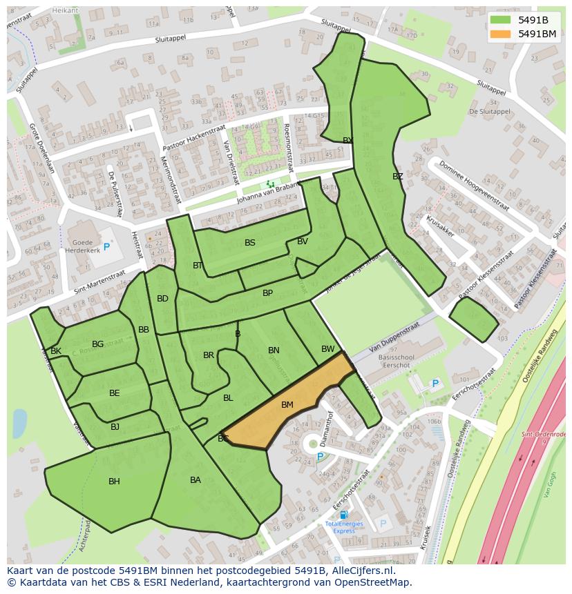 Afbeelding van het postcodegebied 5491 BM op de kaart.