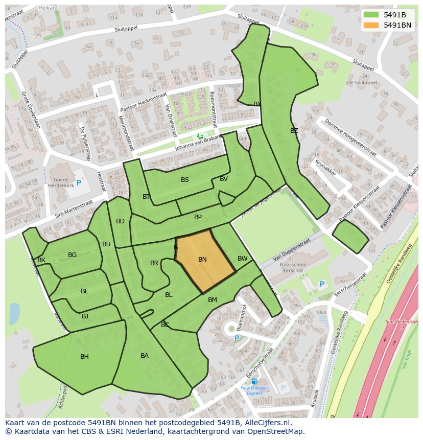 Afbeelding van het postcodegebied 5491 BN op de kaart.