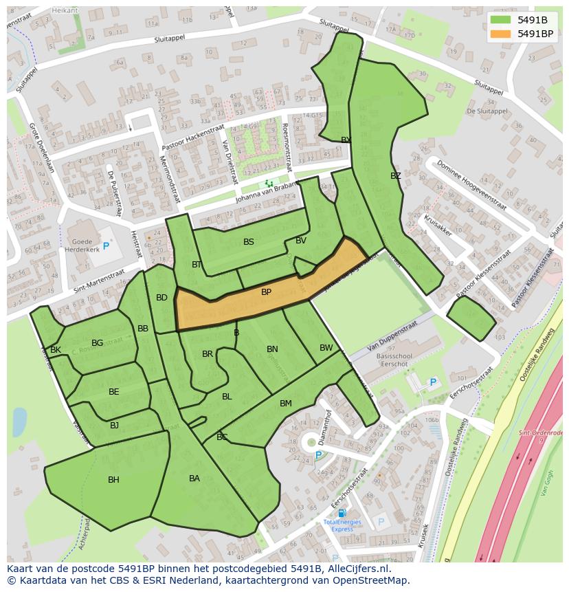 Afbeelding van het postcodegebied 5491 BP op de kaart.