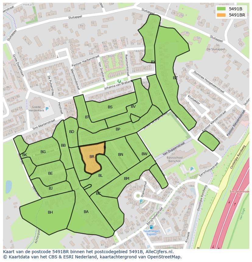 Afbeelding van het postcodegebied 5491 BR op de kaart.