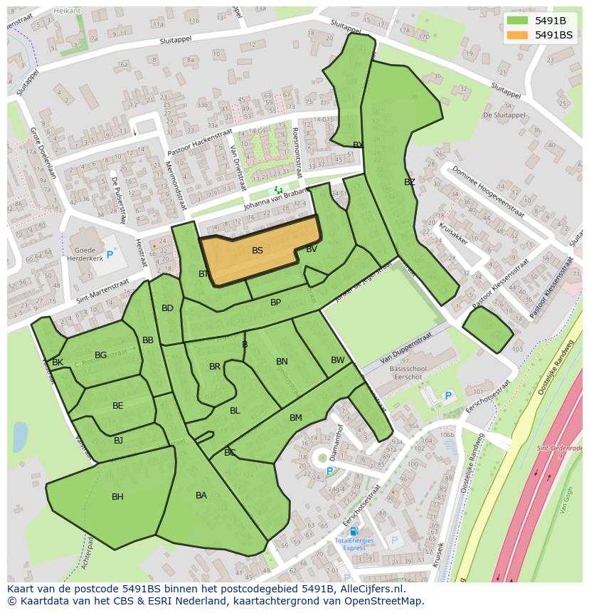 Afbeelding van het postcodegebied 5491 BS op de kaart.