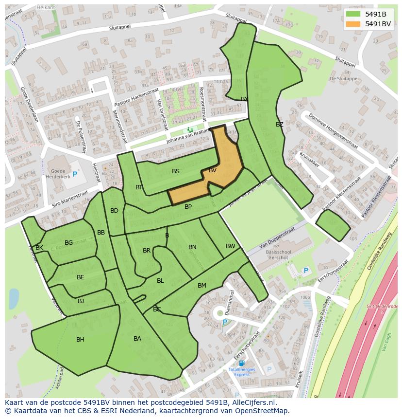 Afbeelding van het postcodegebied 5491 BV op de kaart.