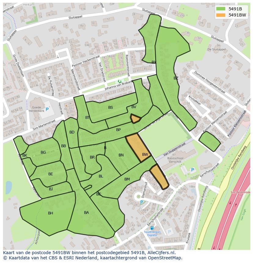 Afbeelding van het postcodegebied 5491 BW op de kaart.