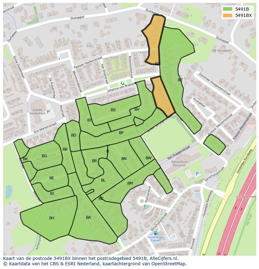 Afbeelding van het postcodegebied 5491 BX op de kaart.