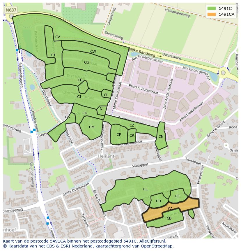 Afbeelding van het postcodegebied 5491 CA op de kaart.