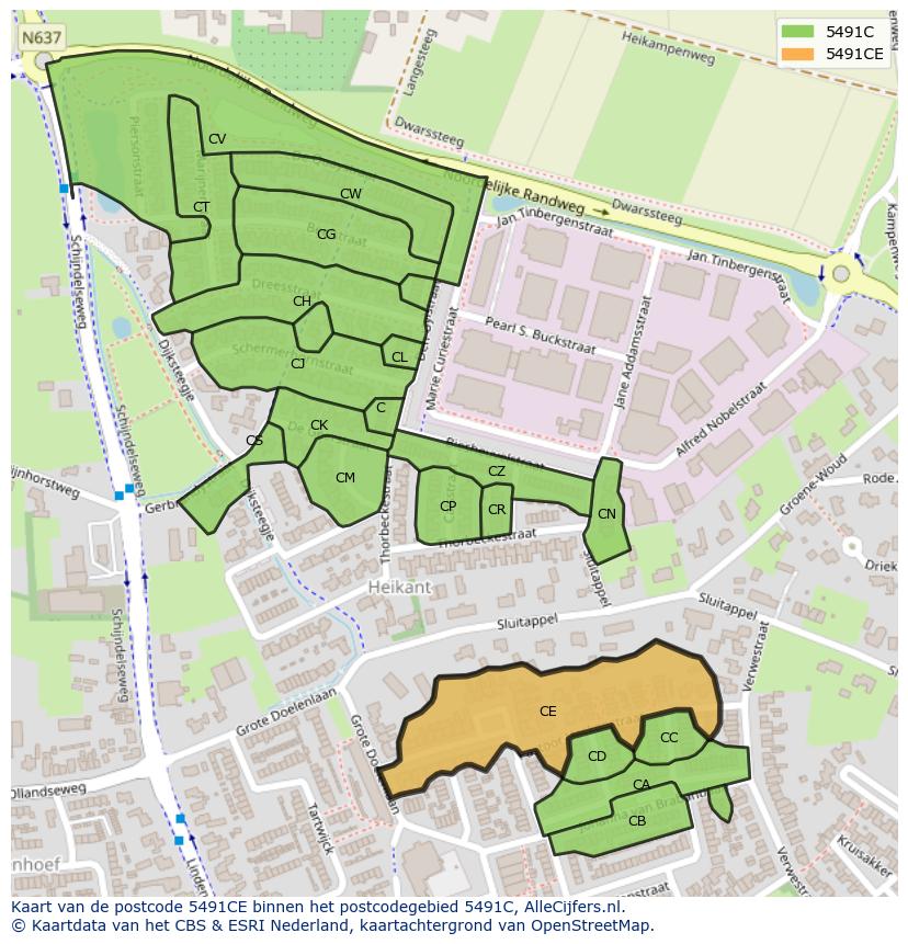 Afbeelding van het postcodegebied 5491 CE op de kaart.