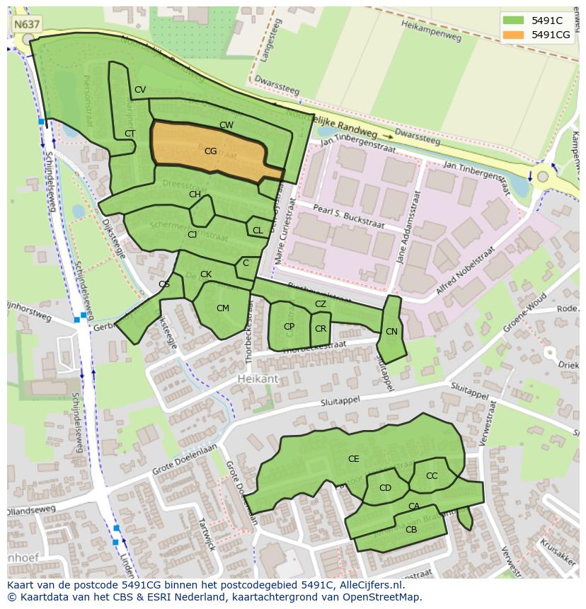 Afbeelding van het postcodegebied 5491 CG op de kaart.