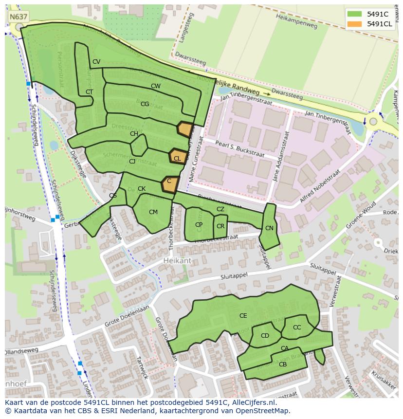 Afbeelding van het postcodegebied 5491 CL op de kaart.