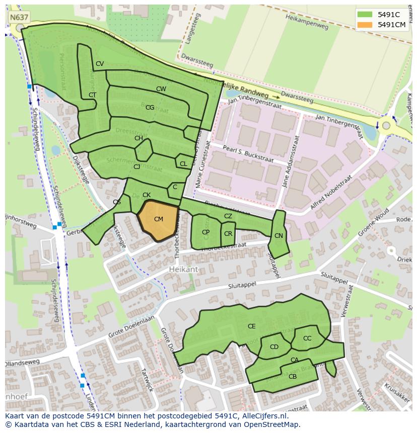 Afbeelding van het postcodegebied 5491 CM op de kaart.