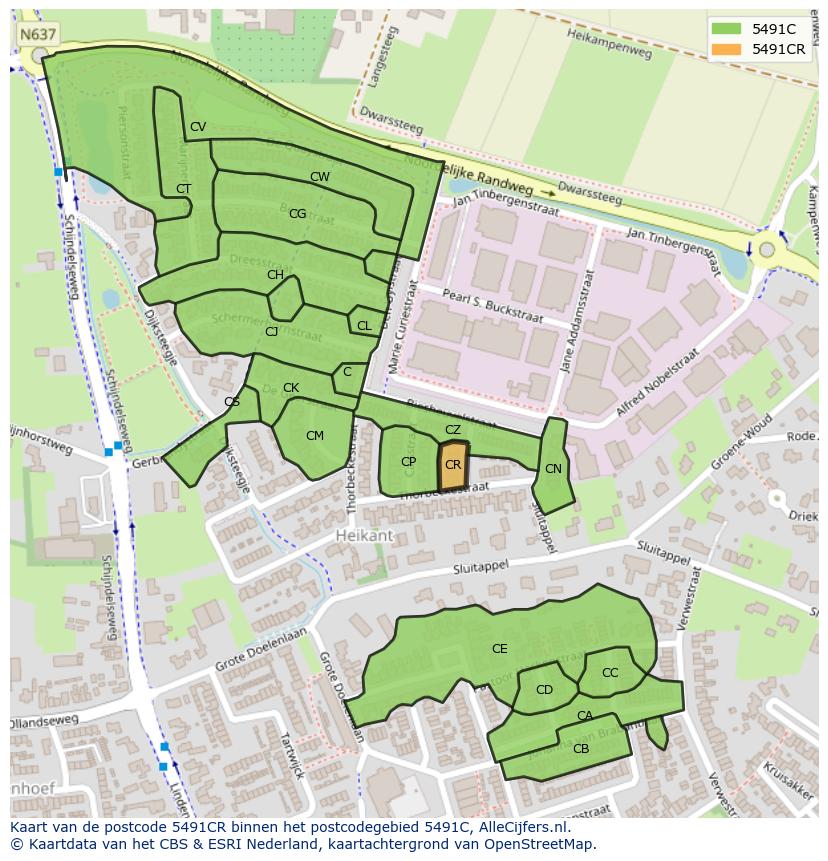 Afbeelding van het postcodegebied 5491 CR op de kaart.