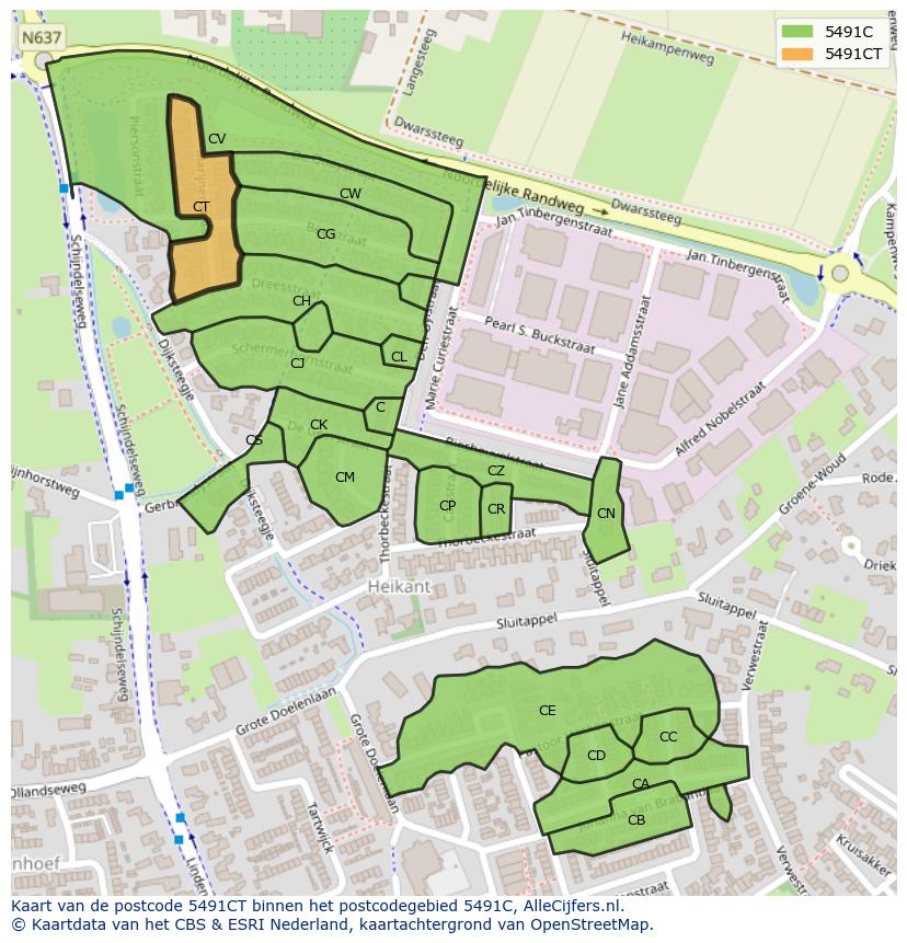 Afbeelding van het postcodegebied 5491 CT op de kaart.