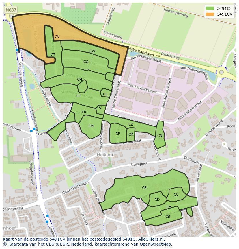 Afbeelding van het postcodegebied 5491 CV op de kaart.