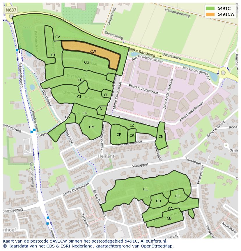 Afbeelding van het postcodegebied 5491 CW op de kaart.