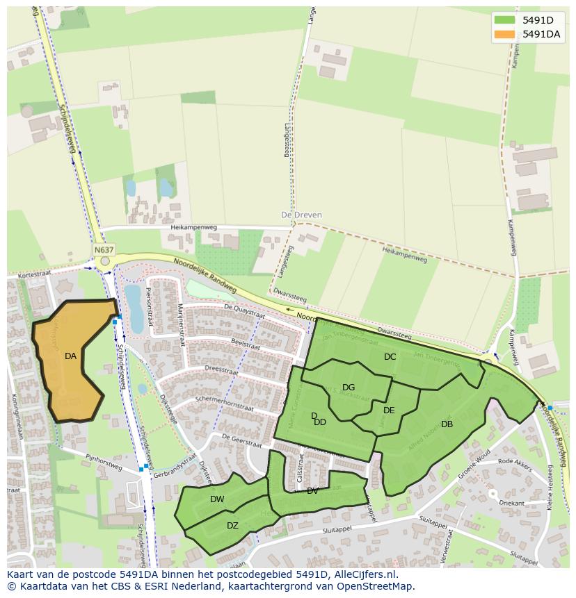 Afbeelding van het postcodegebied 5491 DA op de kaart.