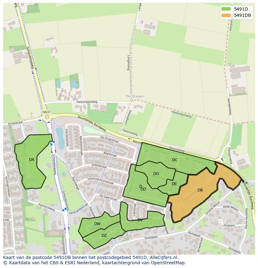 Afbeelding van het postcodegebied 5491 DB op de kaart.
