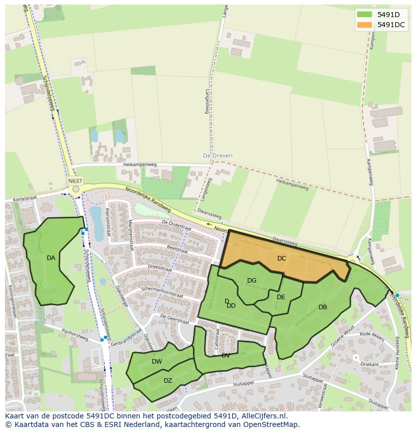 Afbeelding van het postcodegebied 5491 DC op de kaart.