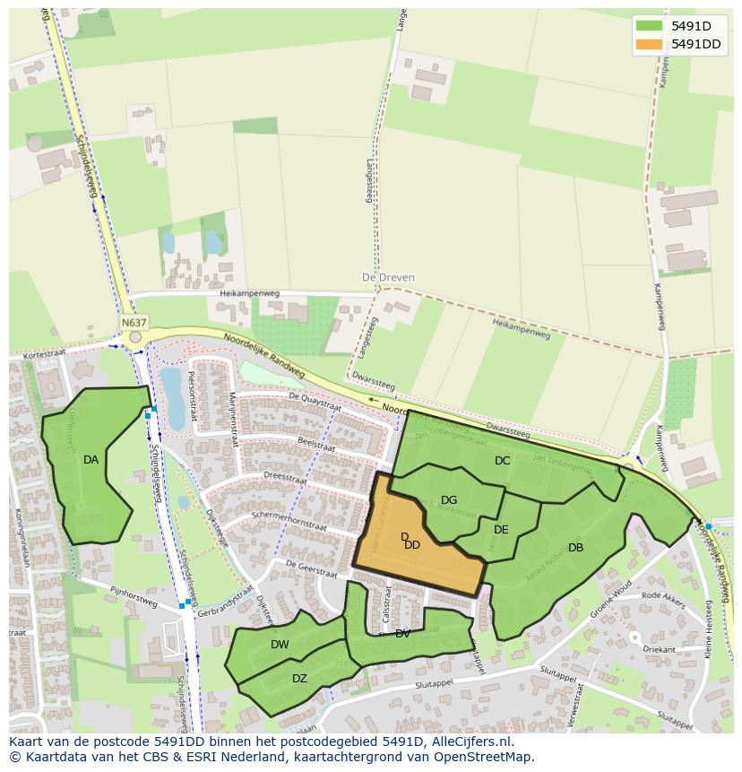 Afbeelding van het postcodegebied 5491 DD op de kaart.