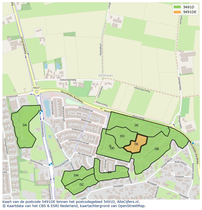 Afbeelding van het postcodegebied 5491 DE op de kaart.