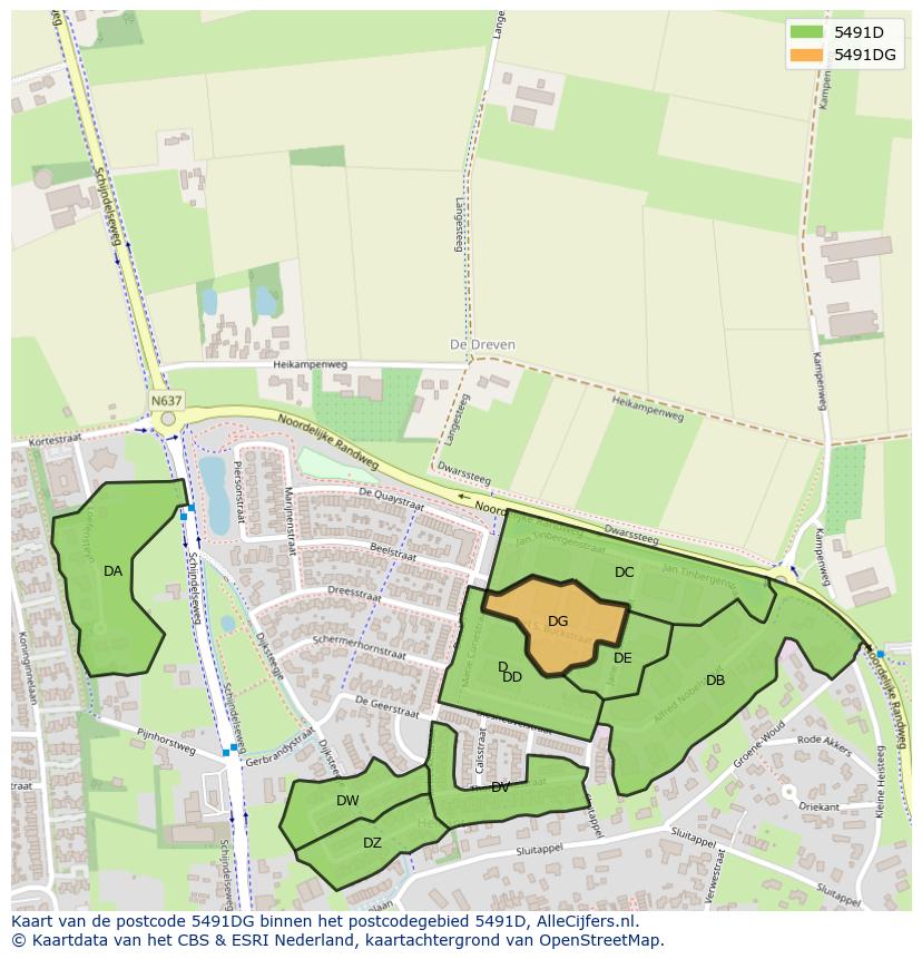 Afbeelding van het postcodegebied 5491 DG op de kaart.
