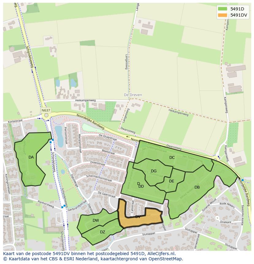 Afbeelding van het postcodegebied 5491 DV op de kaart.