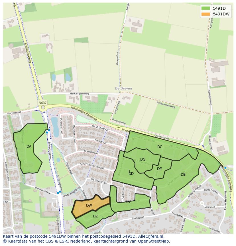 Afbeelding van het postcodegebied 5491 DW op de kaart.