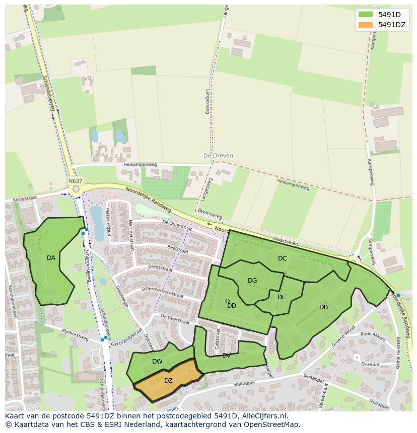 Afbeelding van het postcodegebied 5491 DZ op de kaart.