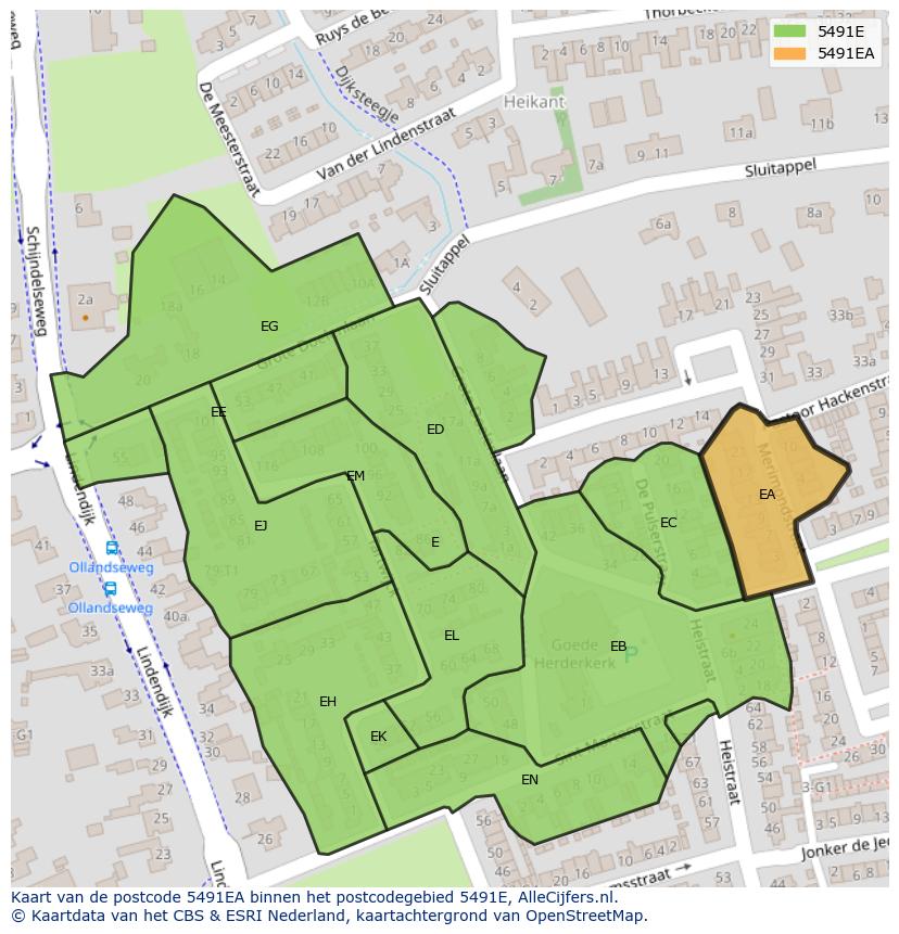 Afbeelding van het postcodegebied 5491 EA op de kaart.