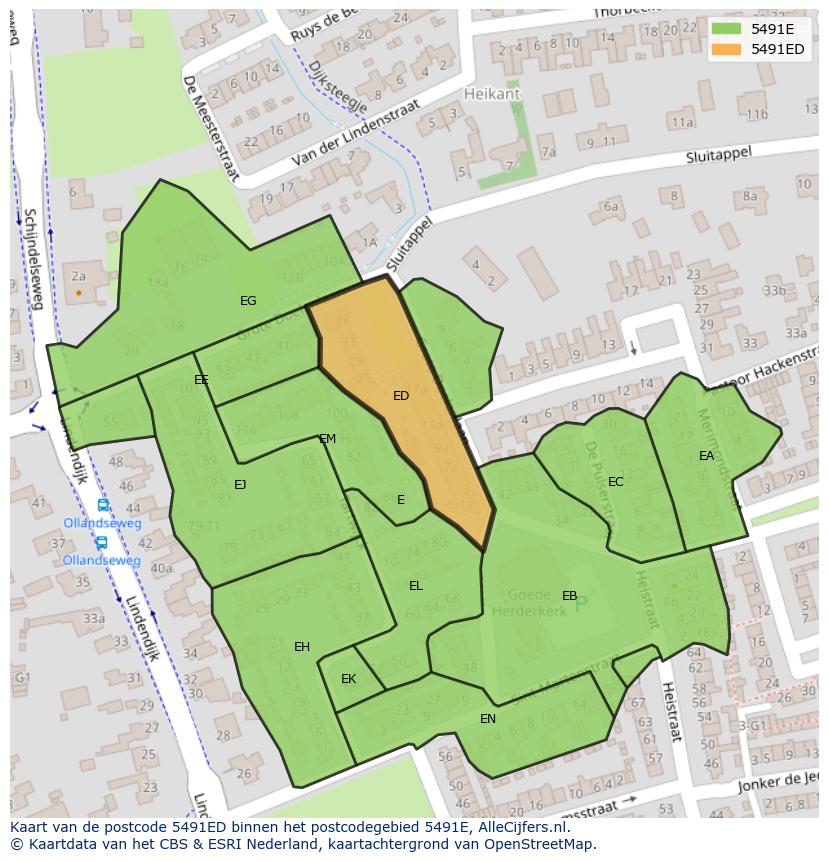 Afbeelding van het postcodegebied 5491 ED op de kaart.