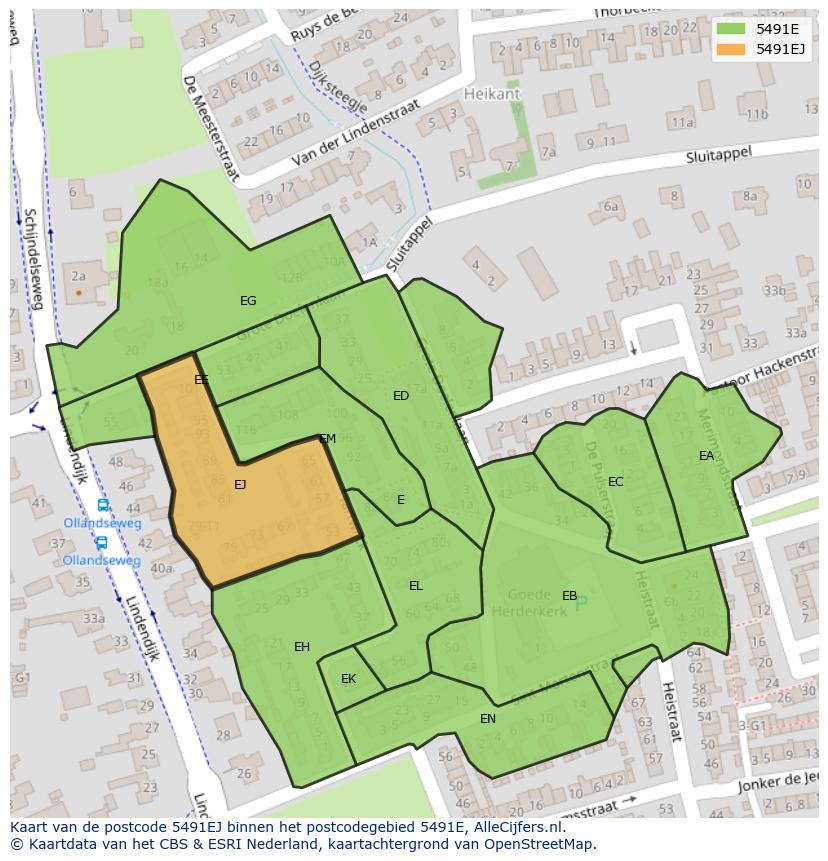 Afbeelding van het postcodegebied 5491 EJ op de kaart.