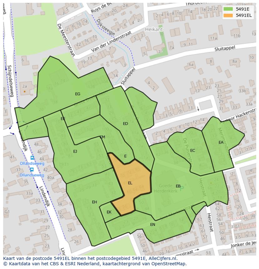 Afbeelding van het postcodegebied 5491 EL op de kaart.