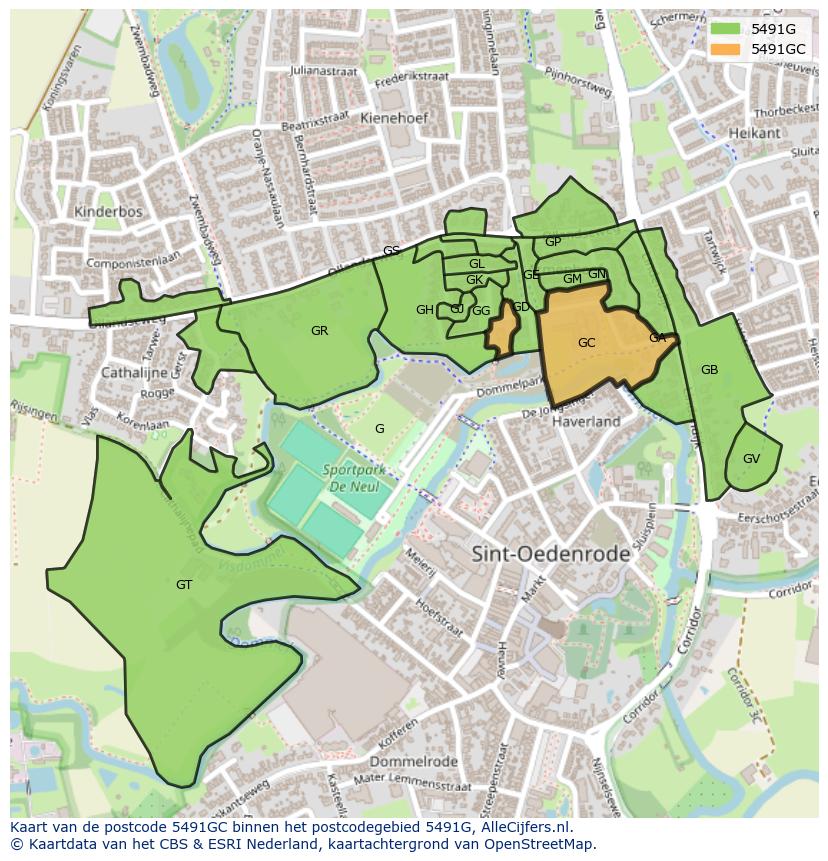 Afbeelding van het postcodegebied 5491 GC op de kaart.