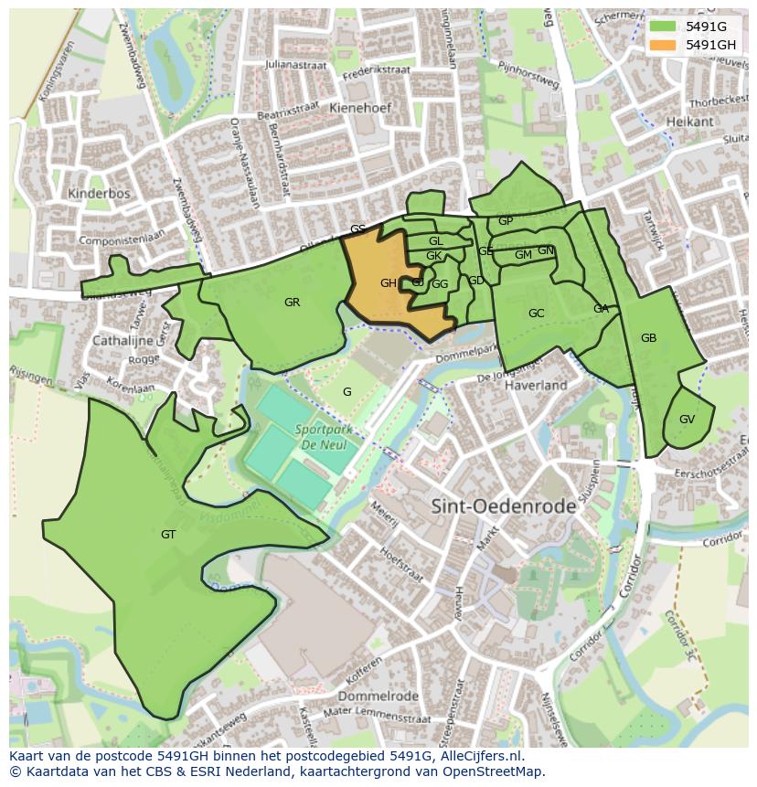 Afbeelding van het postcodegebied 5491 GH op de kaart.